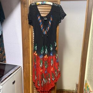 Floral Black and Red Lace Dress